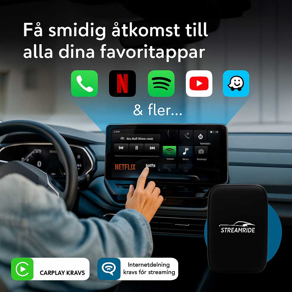 StreamRide - SmartBox | Gör Om Din Trådbundna CarPlay till Trådlös CarPlay & Android Auto med Videoappar